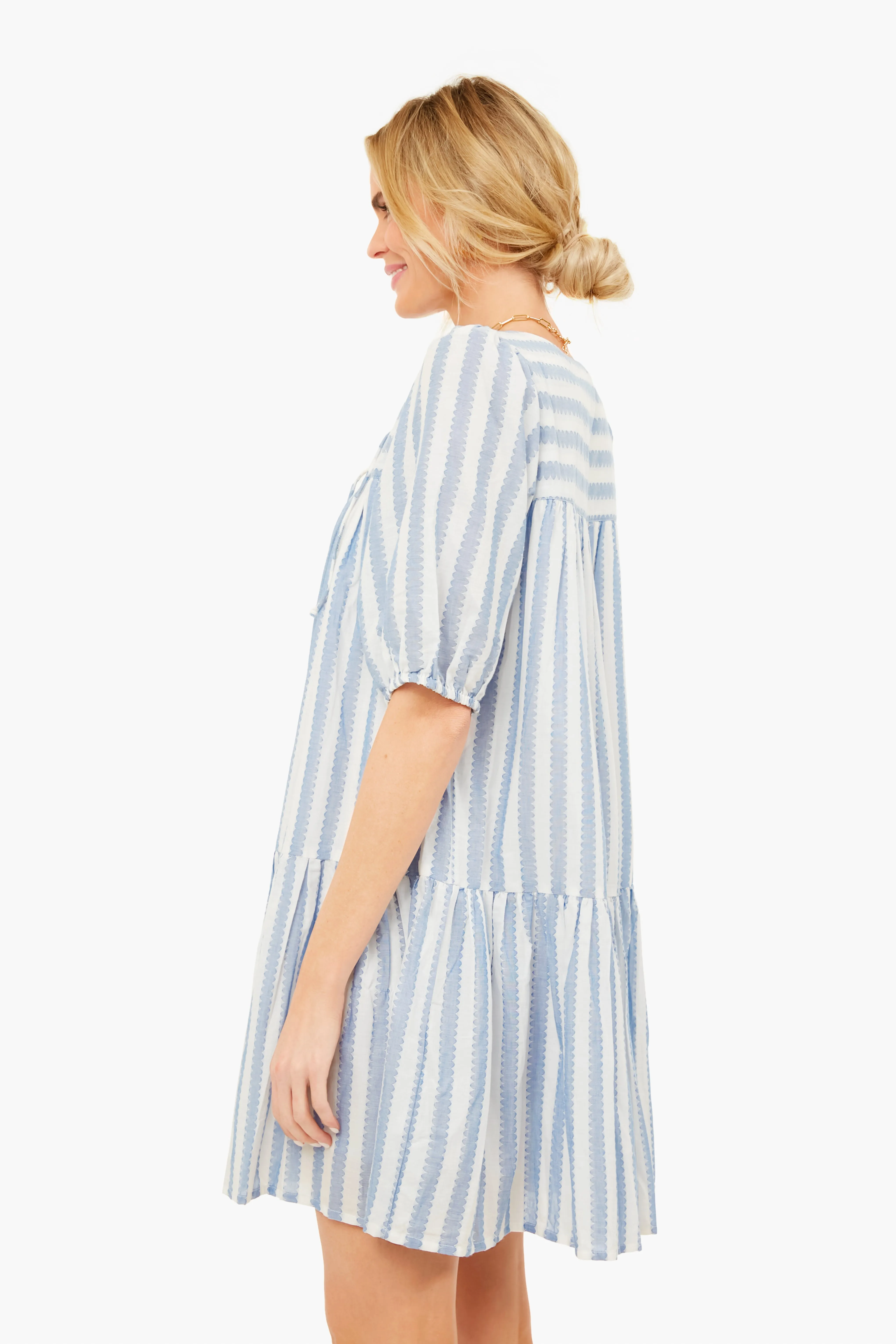 Scallop Stripe Blue Puff Isla Dress