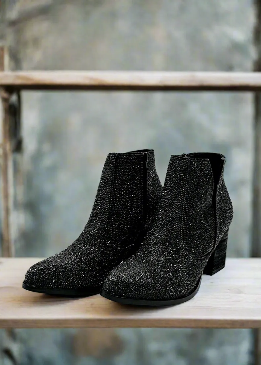 Shining Star Rhinestone Bootie in Black