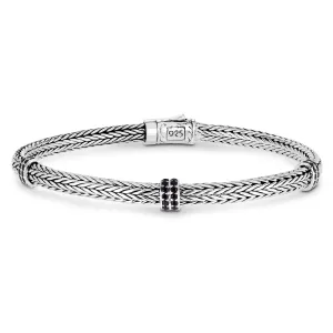 Silver Mini Black Spinel Woven Bracelet