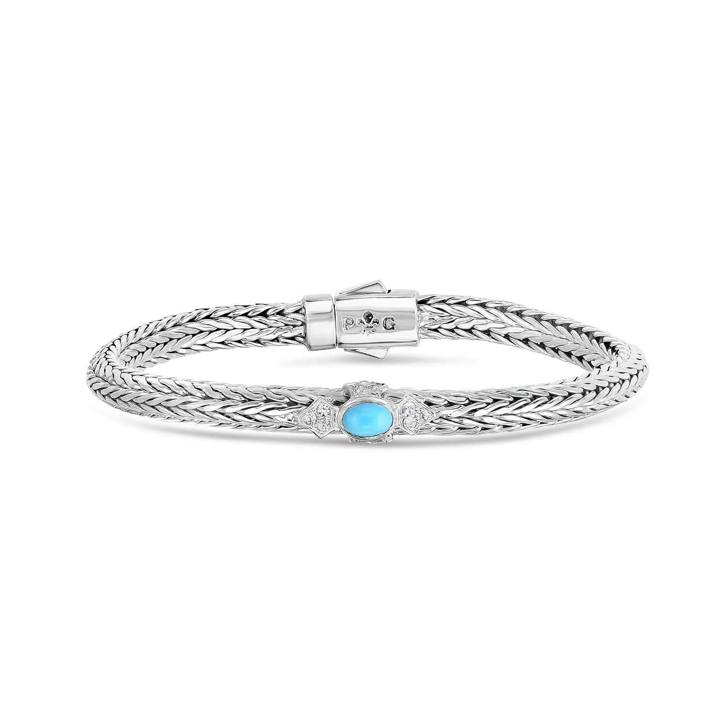 Silver Woven Chain Four Points Bracelet with Turquoise