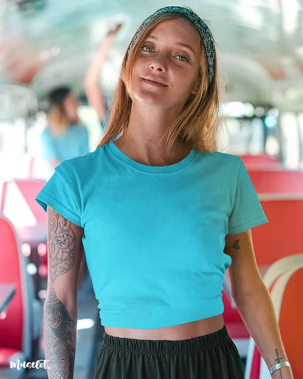 Sky blue plain crop t shirt