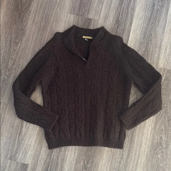 Sol Alpaca Dark Brown Pullover Cable Knit Peru Baby Alpaca Sweater Unisex XL