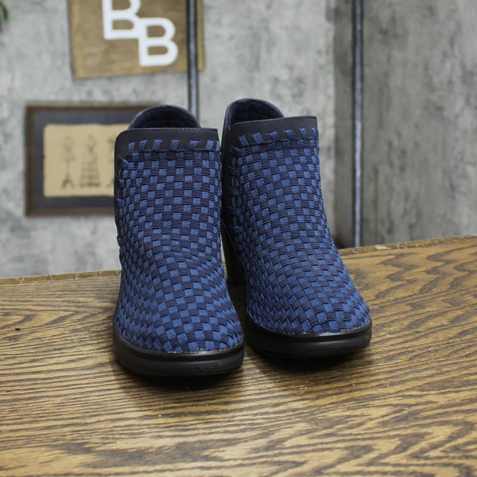 Steven by Steve Madden Enda Cross Weave Block Heel Booties Navy Blue 6.5
