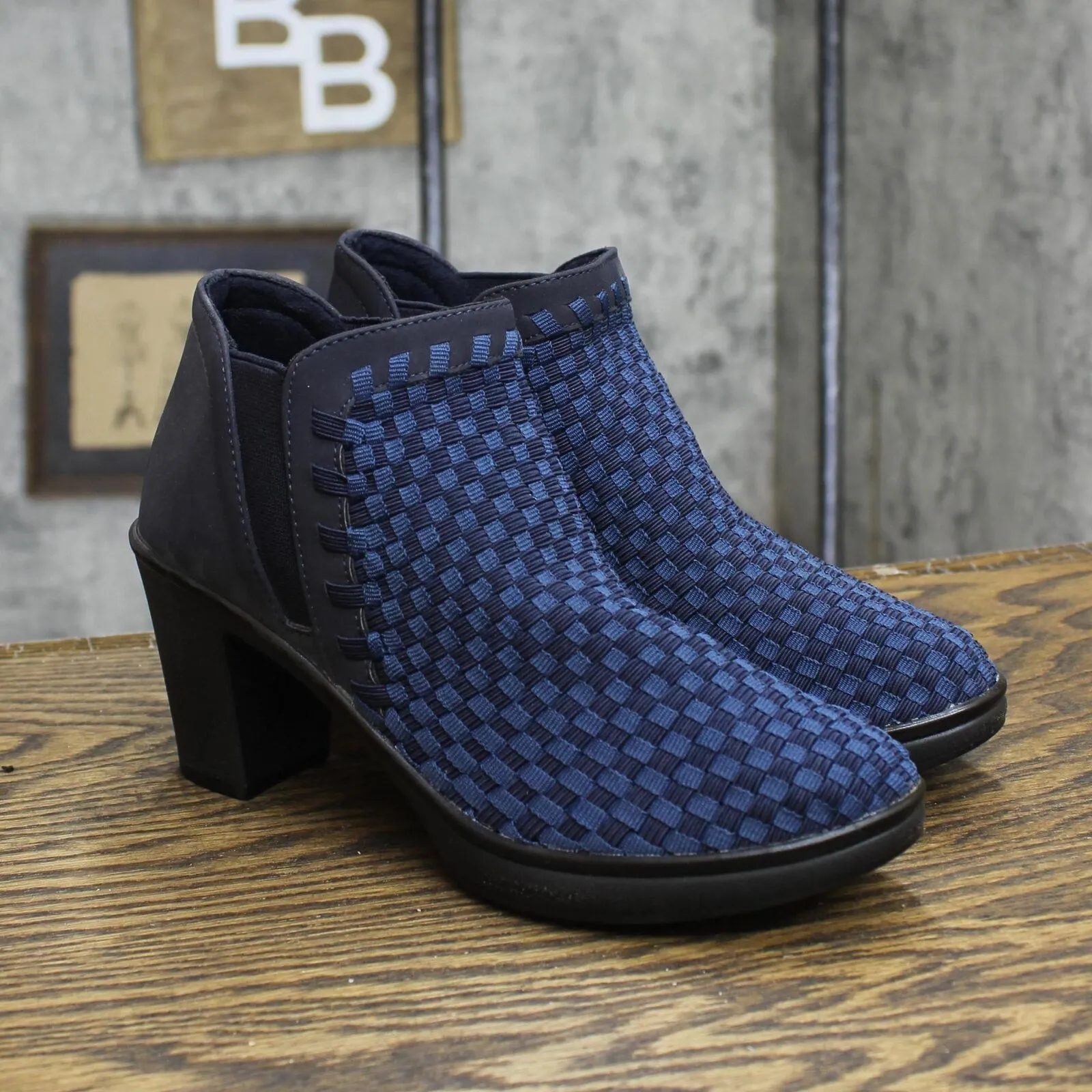 Steven by Steve Madden Enda Cross Weave Block Heel Booties Navy Blue 6.5