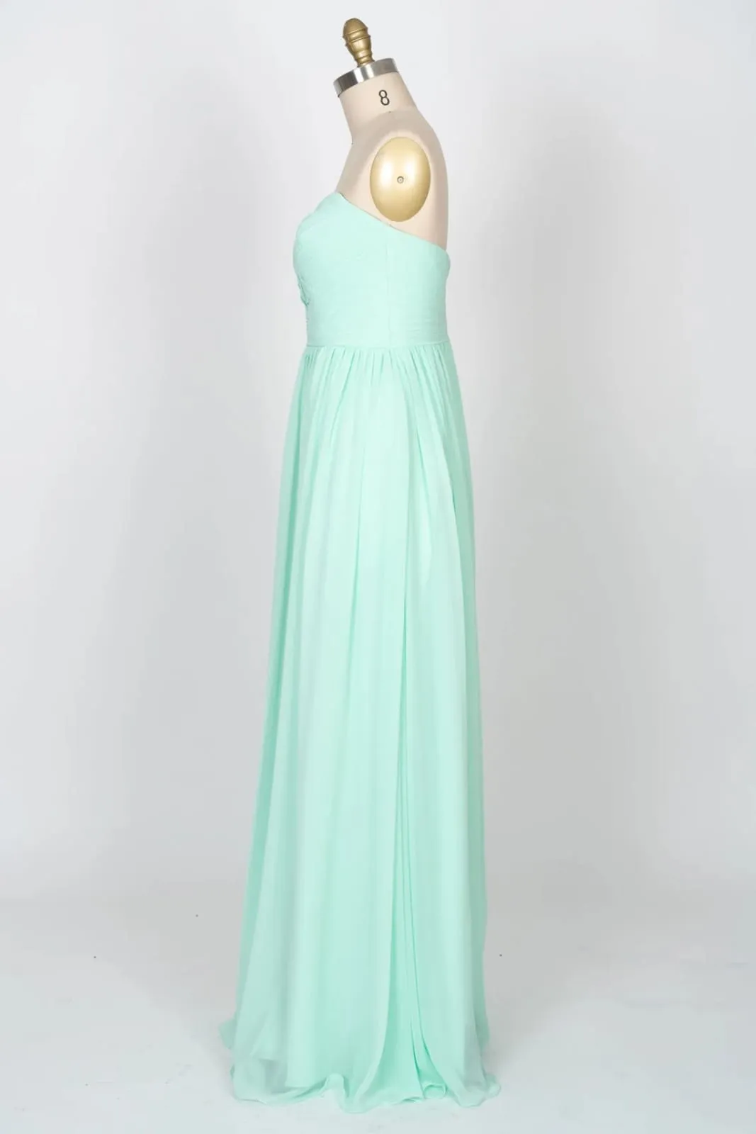 Strapless Sweetheart Mint Green Chiffon Long Bridesmaid Dress