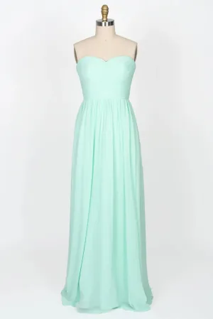 Strapless Sweetheart Mint Green Chiffon Long Bridesmaid Dress
