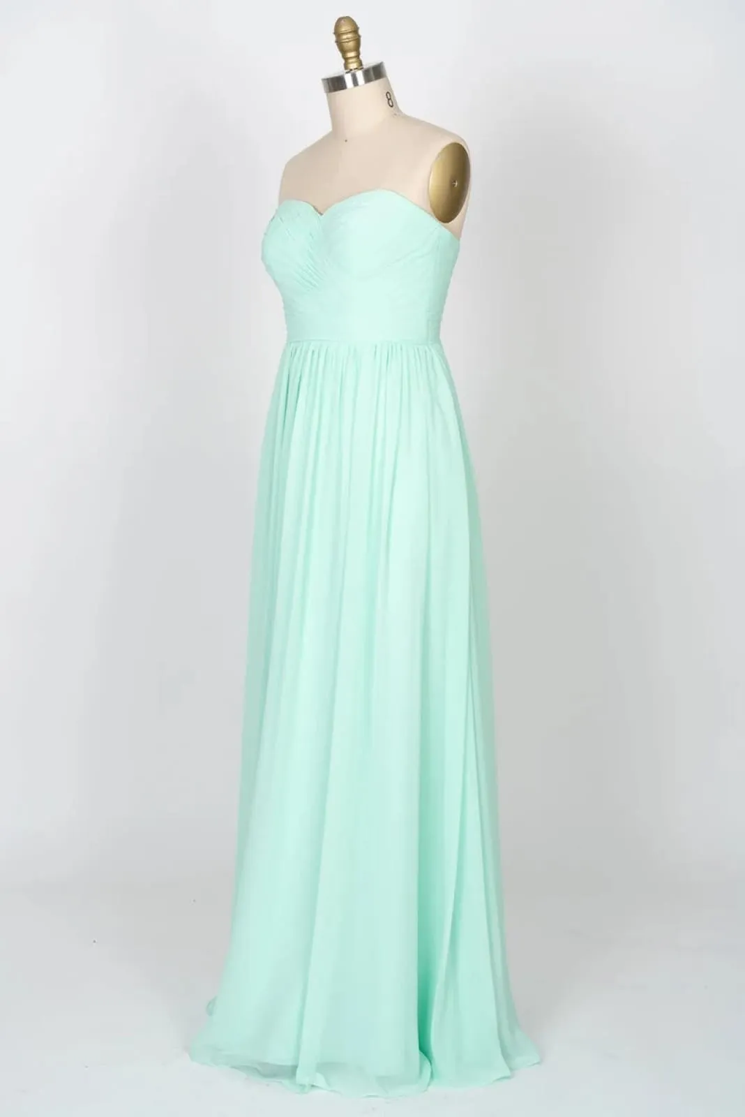 Strapless Sweetheart Mint Green Chiffon Long Bridesmaid Dress