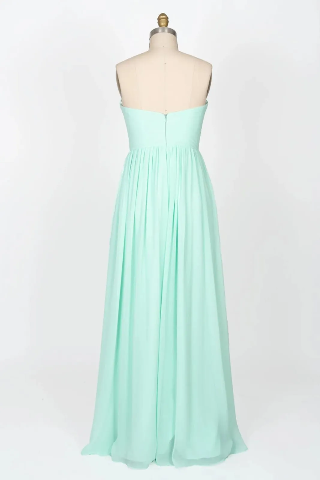 Strapless Sweetheart Mint Green Chiffon Long Bridesmaid Dress