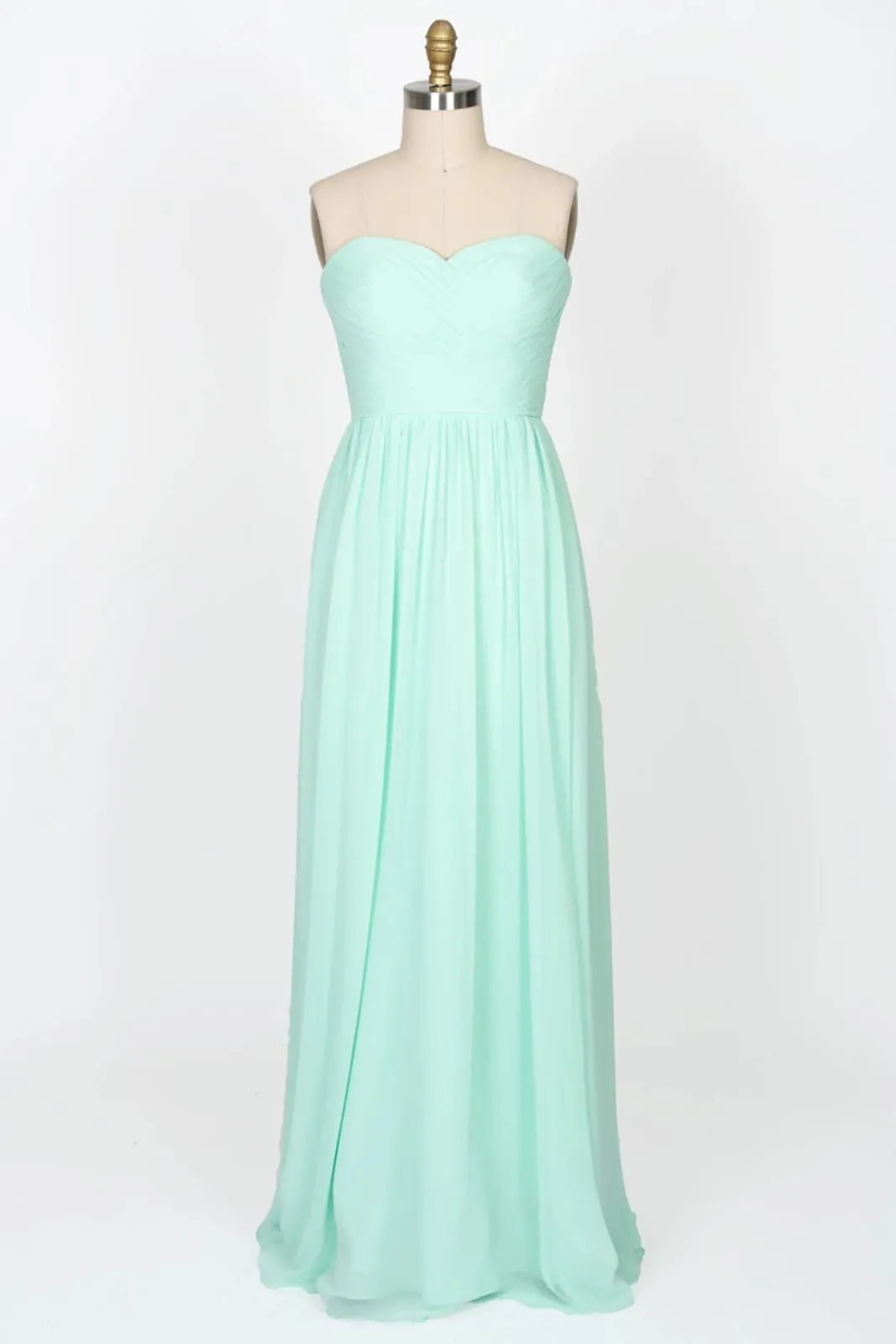 Strapless Sweetheart Mint Green Chiffon Long Bridesmaid Dress