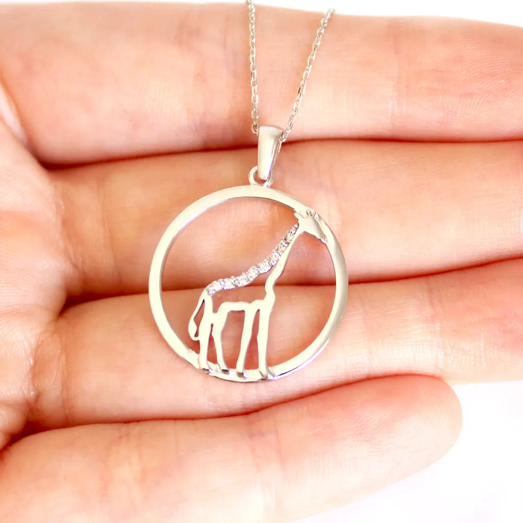 Stylish Circular Giraffe Diamond Back White Gold Pendant