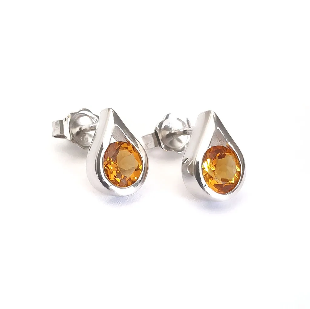 Stylish Citrine White Gold Droplet Studs