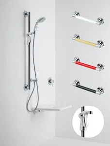 Stylish Colored Grab Bars with Stainless Steel Accents
