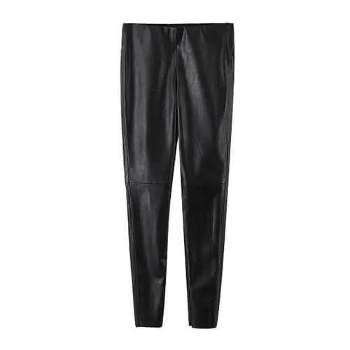 Stylish Narrow Feet PU Leather Black Women's Pants - Black L