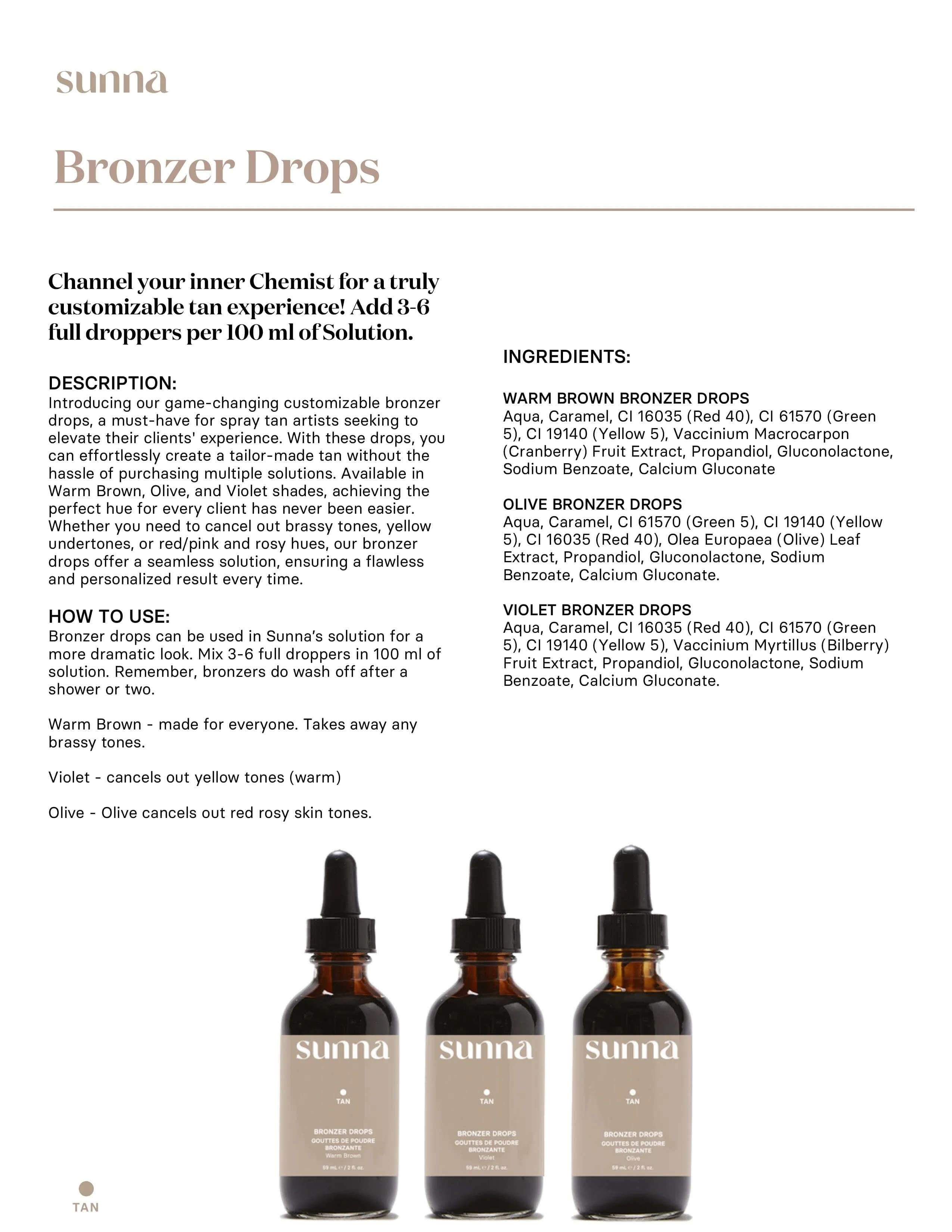 Sunna Tan Warm Brown Bronzer Drops 2 oz.