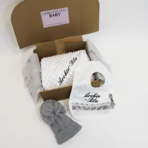 Three Piece Gift Set - Blanket, Hat & Bib (Various Colour Options)