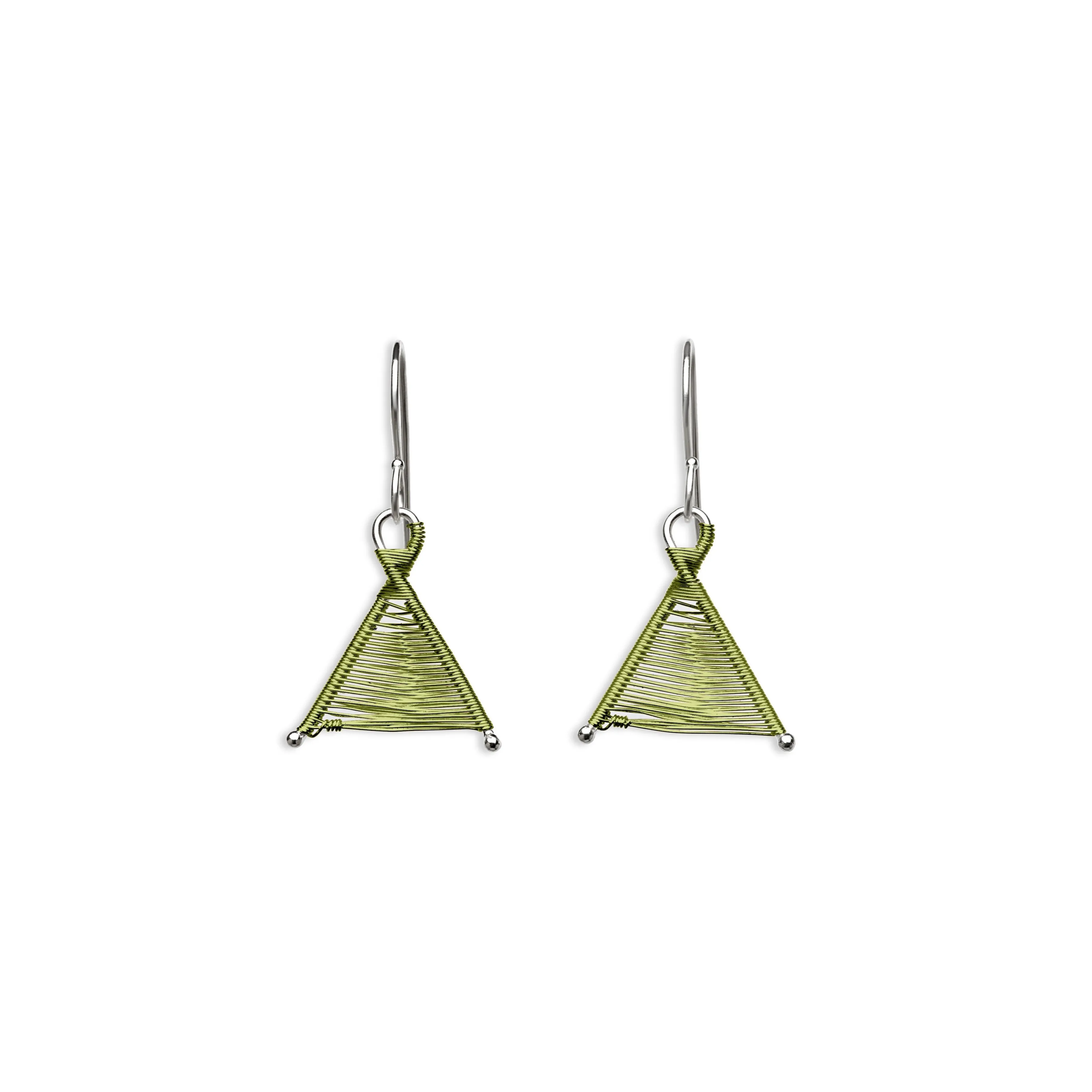 Tiny Woven Wishbone Green Copper & Silver Earrings