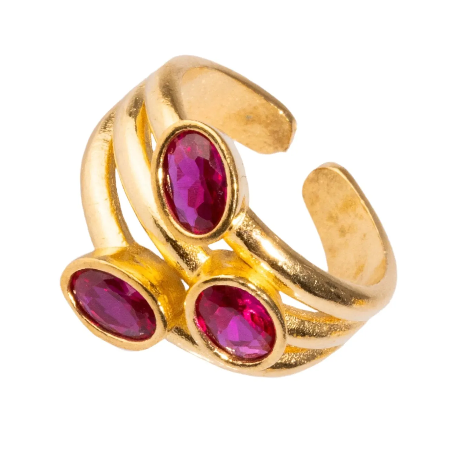 Trio Ruby Gemstone & Gold Stylish Adjustable Cocktail Ring