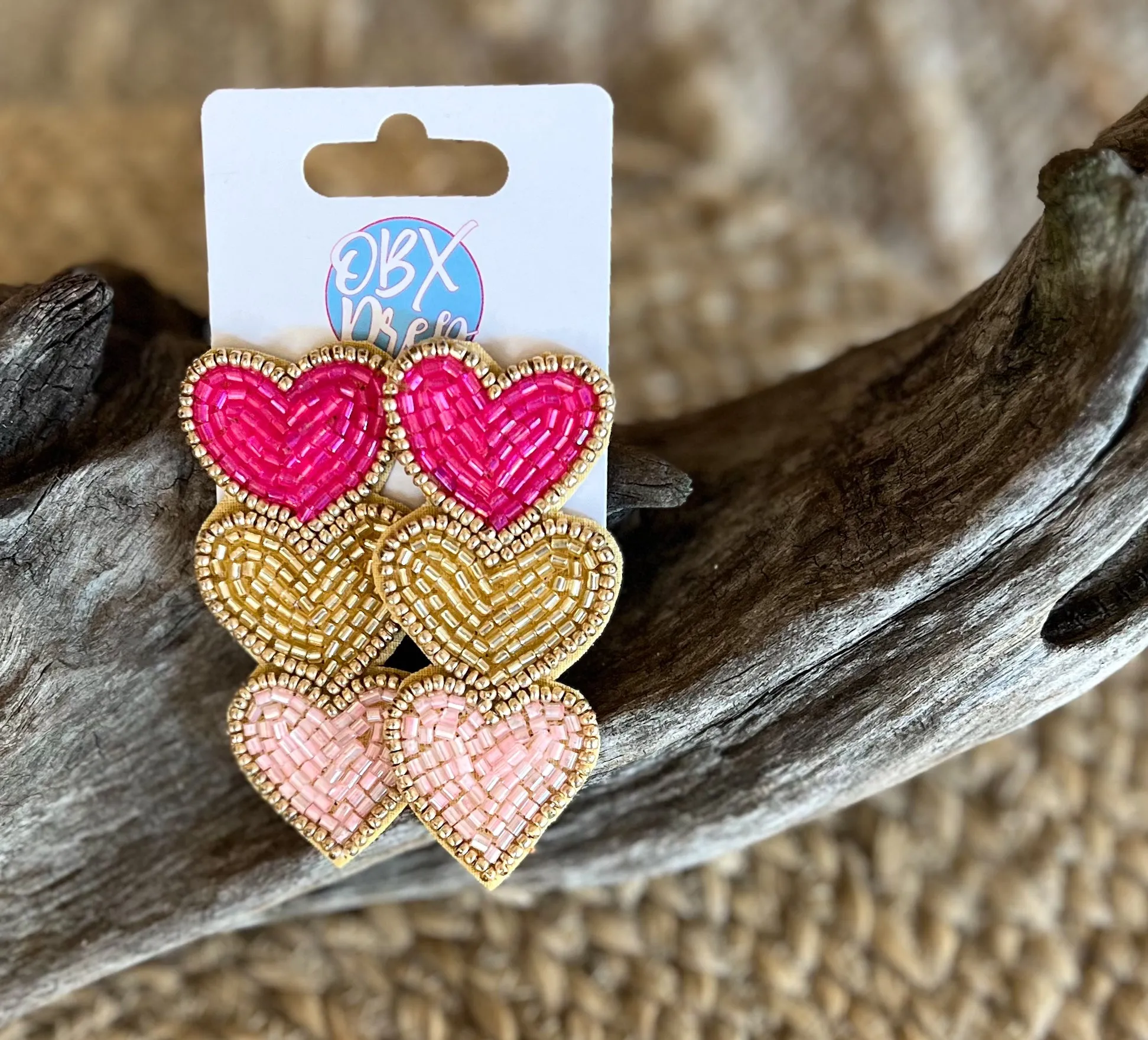 Triple Hearts Seed Bead Dangle Earrings – Sweet and Stylish! 💖✨.