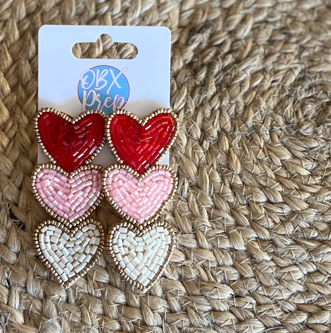 Triple Hearts Seed Bead Dangle Earrings – Sweet and Stylish! 💖✨.