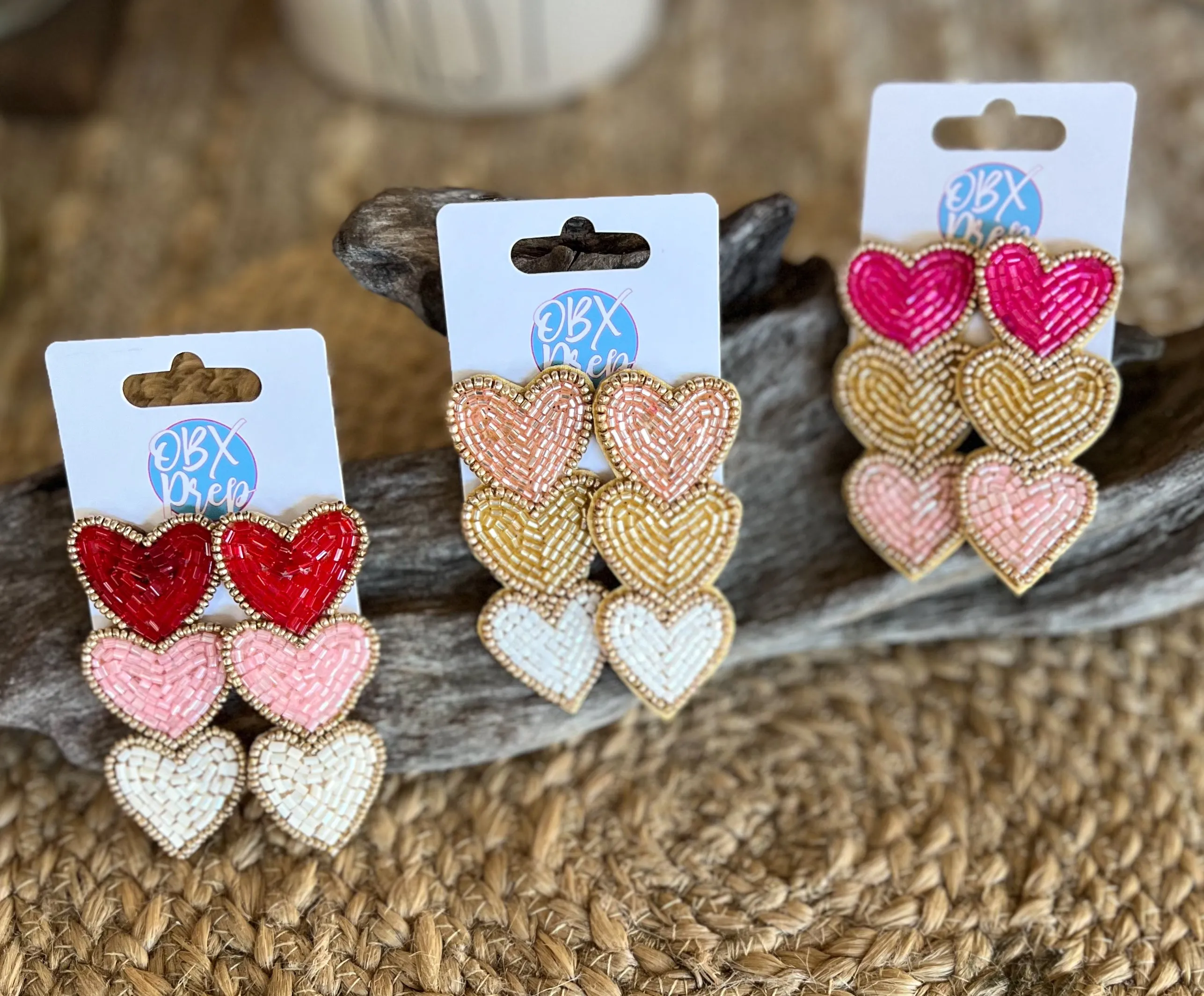 Triple Hearts Seed Bead Dangle Earrings – Sweet and Stylish! 💖✨.