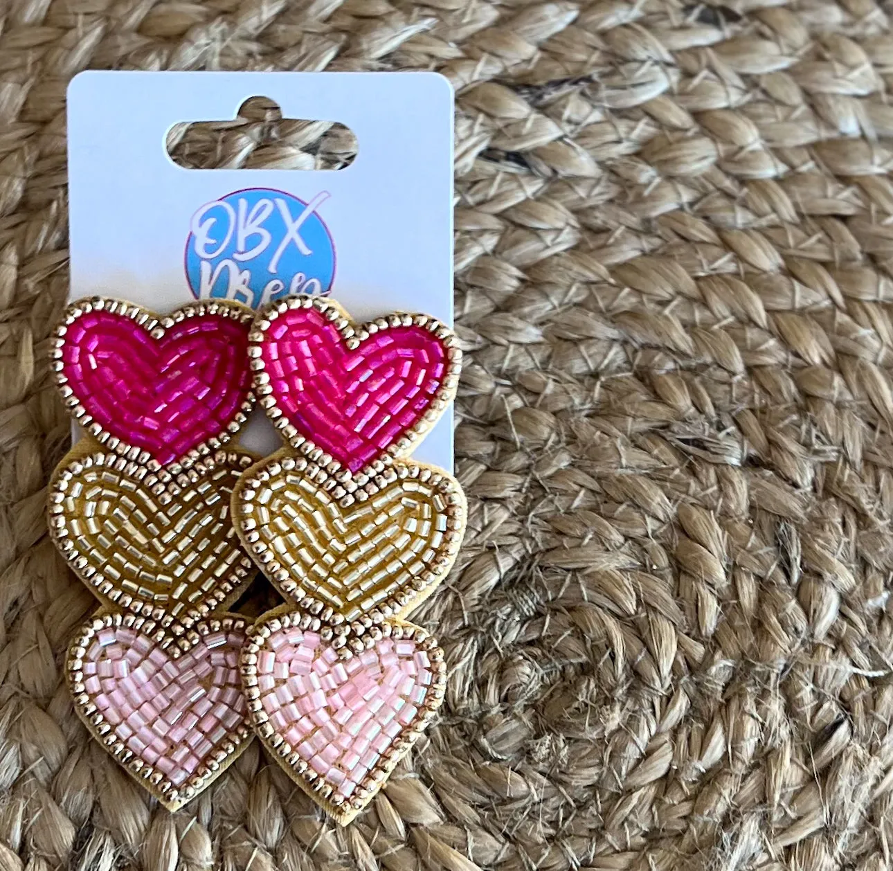 Triple Hearts Seed Bead Dangle Earrings – Sweet and Stylish! 💖✨.