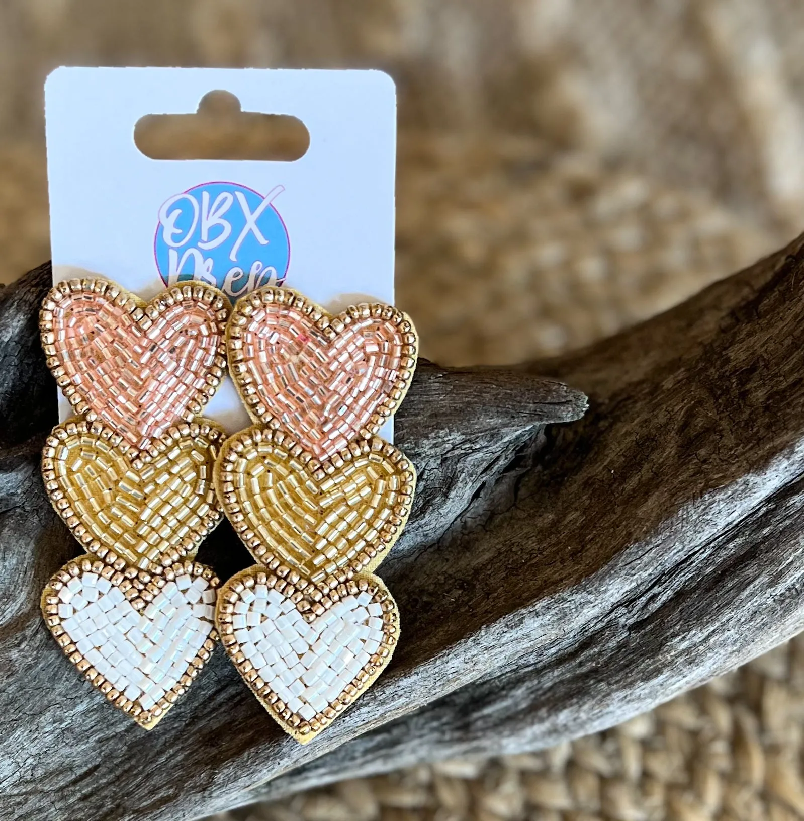 Triple Hearts Seed Bead Dangle Earrings – Sweet and Stylish! 💖✨.