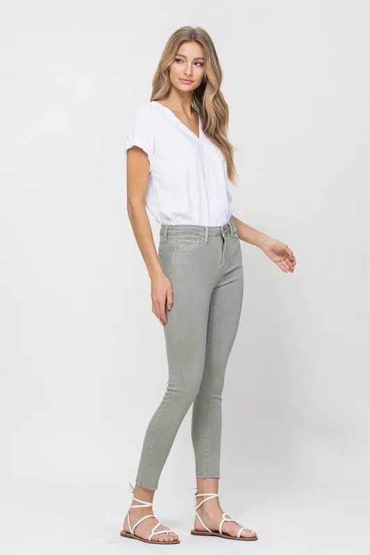 VERVET by Flying Monkey Mid Rise Denim Olive Skinny Fray Hem Jeans