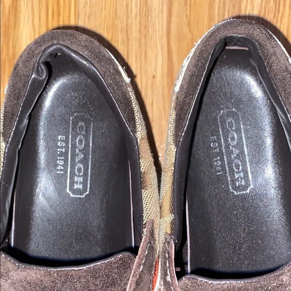 Vintage Coach Brown and Red Sneakers with Unique Textures