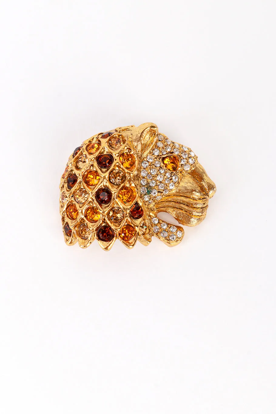 Warm Crystal Lion Head Brooch