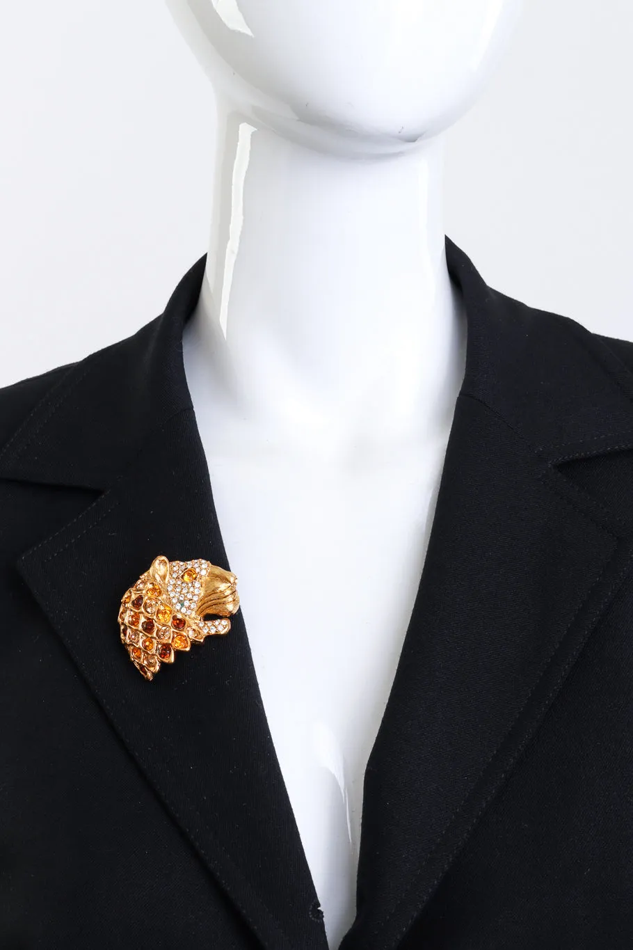 Warm Crystal Lion Head Brooch