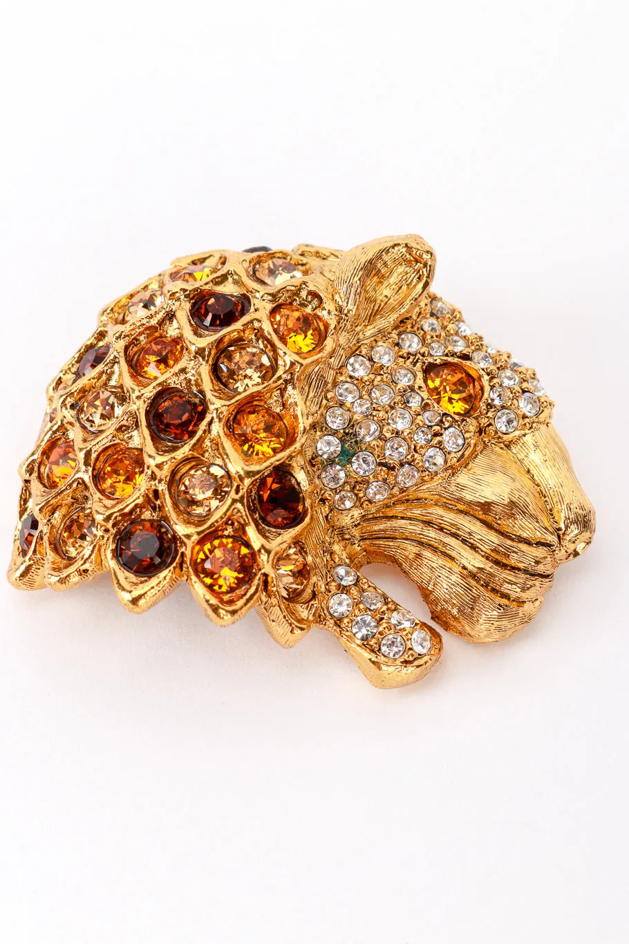 Warm Crystal Lion Head Brooch