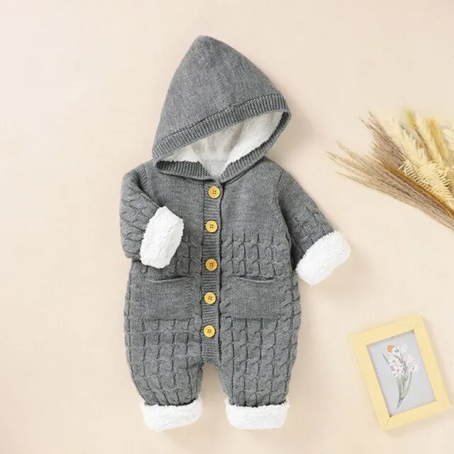 WARM HOODED KNITTED BABY ROMPER