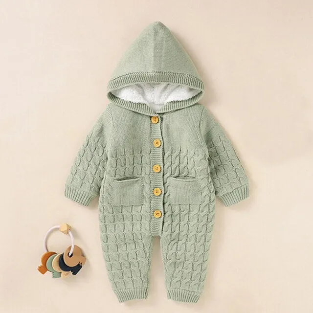 WARM HOODED KNITTED BABY ROMPER