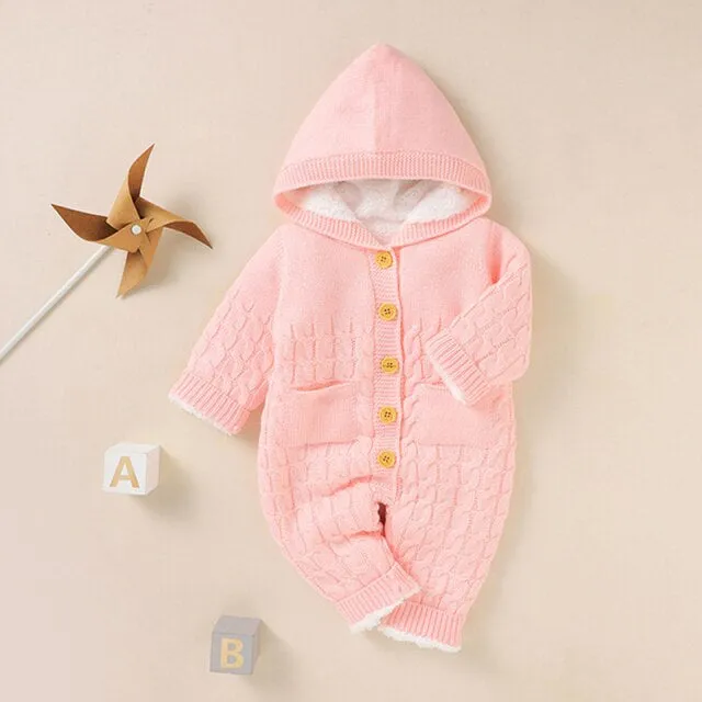WARM HOODED KNITTED BABY ROMPER