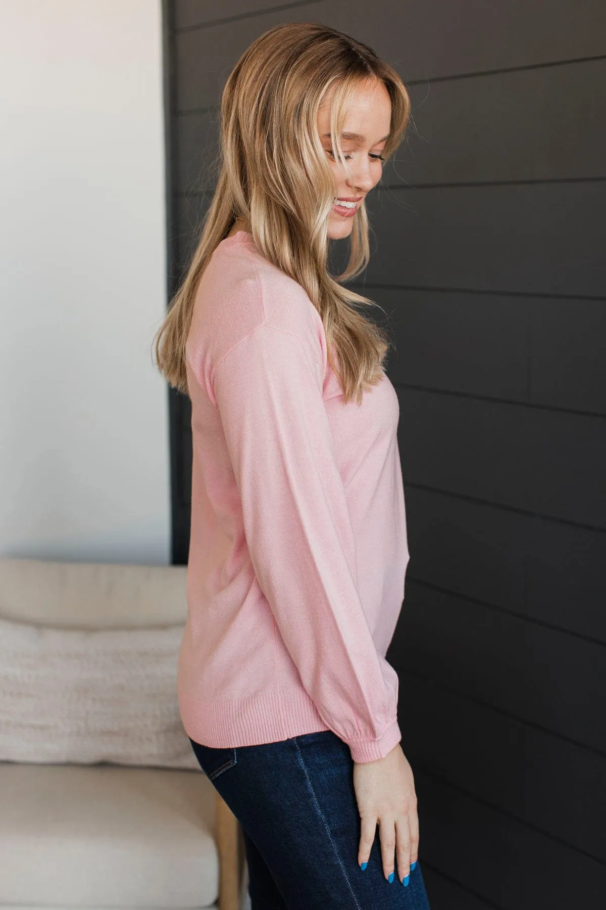 Warm Inspirations Knit Sweater- Light Pink