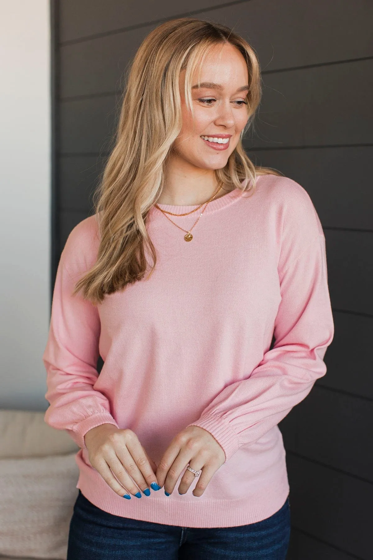 Warm Inspirations Knit Sweater- Light Pink