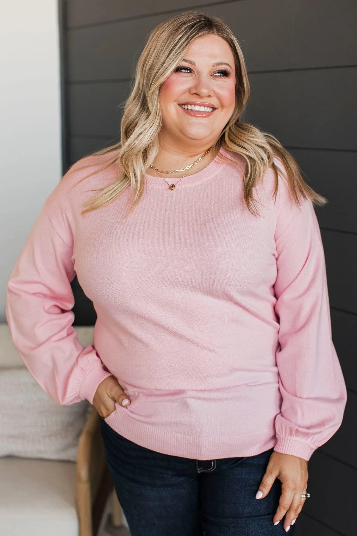 Warm Inspirations Knit Sweater- Light Pink
