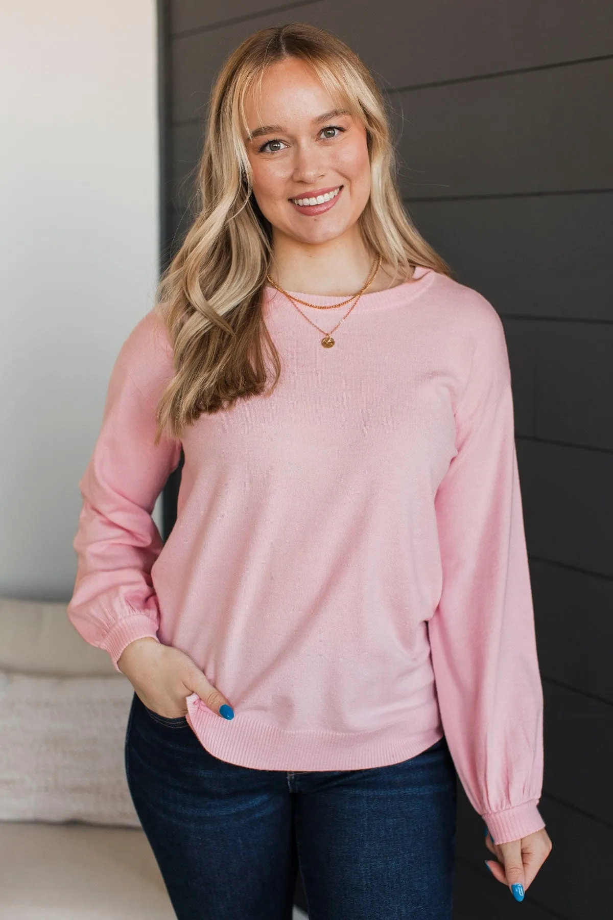 Warm Inspirations Knit Sweater- Light Pink