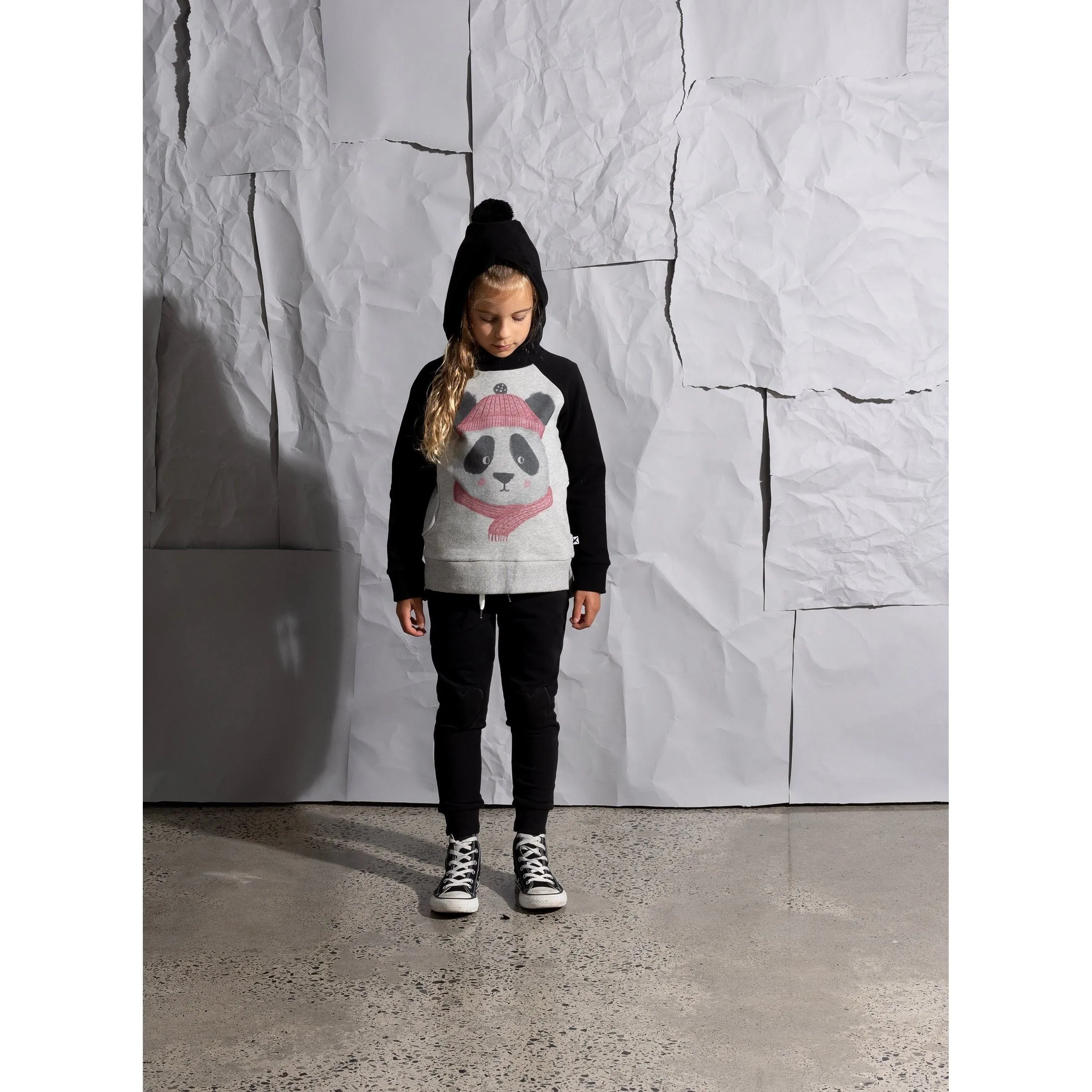Warm Panda Furry Hood - Grey Marle/Black