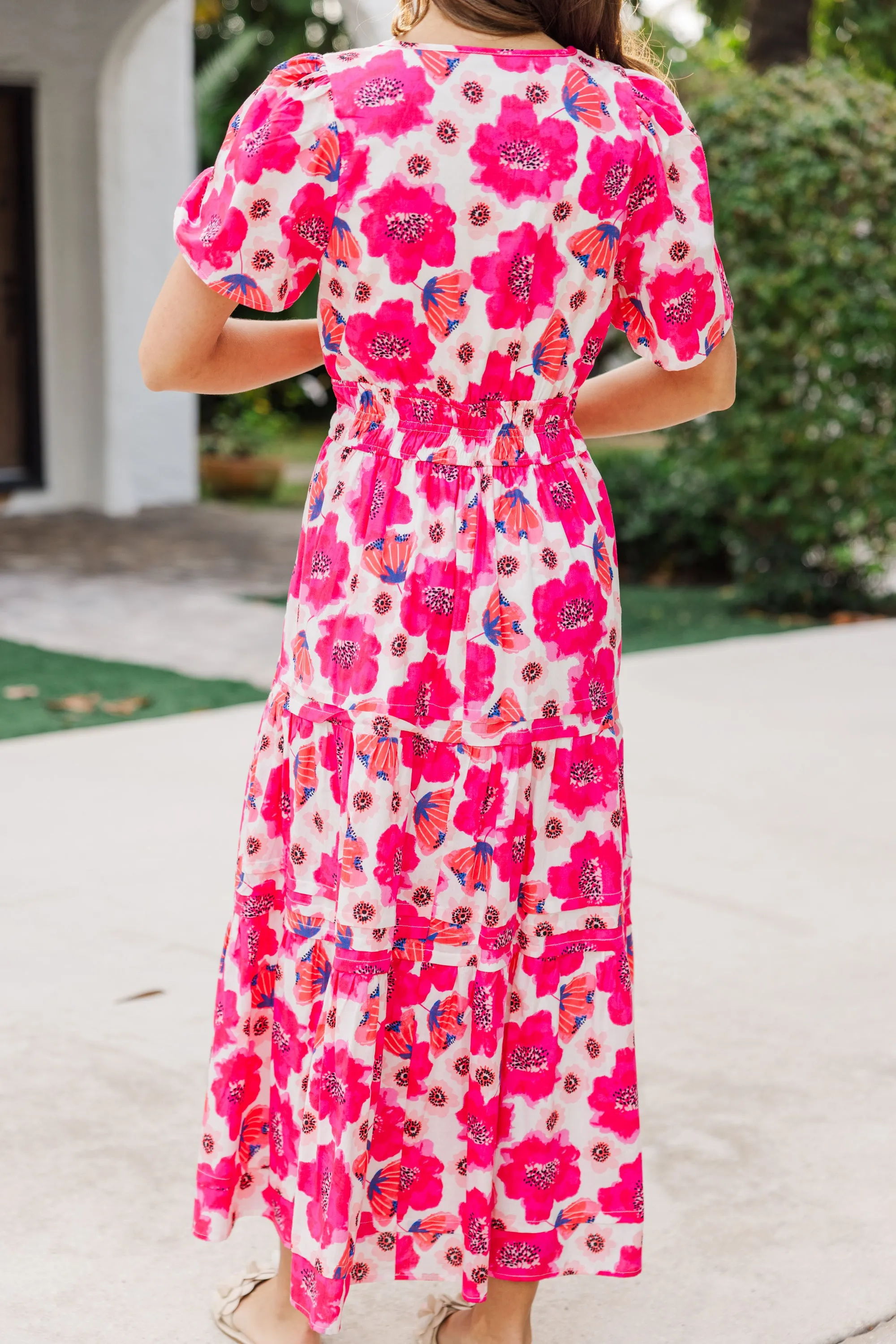 What You Do Fuchsia Floral Midi Dress