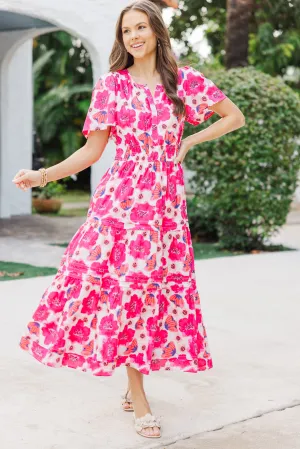 What You Do Fuchsia Floral Midi Dress