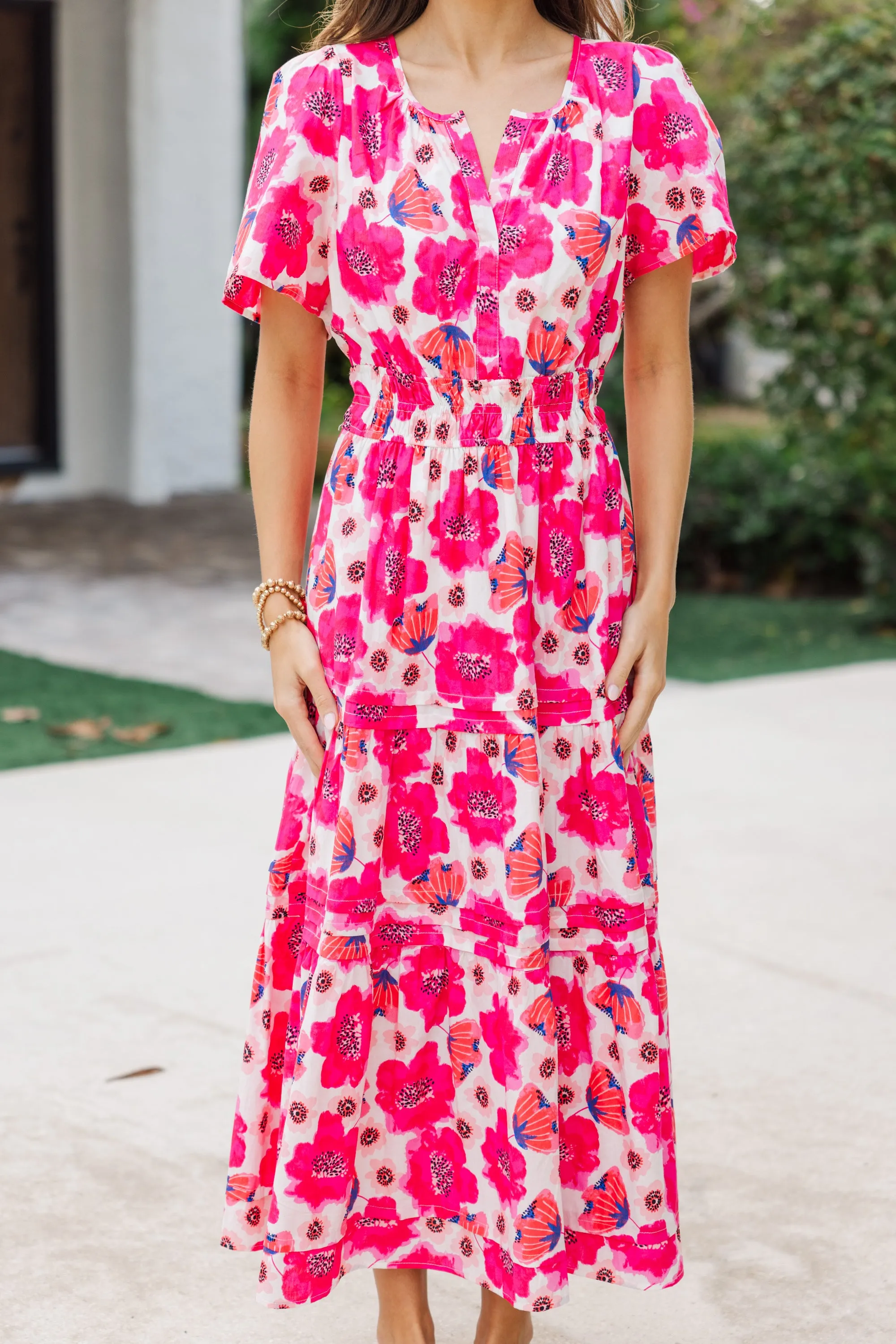 What You Do Fuchsia Floral Midi Dress
