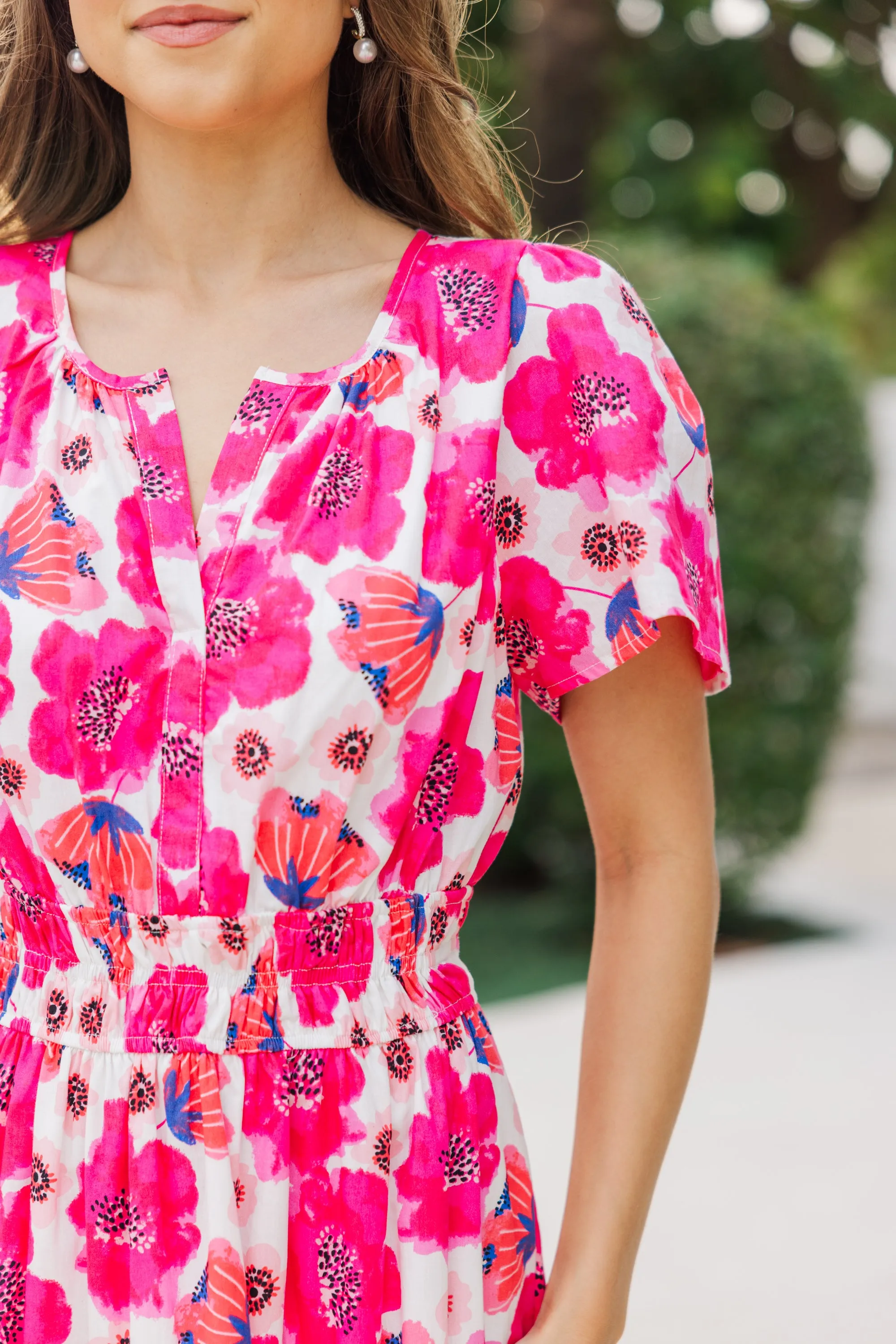 What You Do Fuchsia Floral Midi Dress