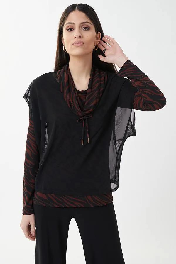 Women's Joseph Ribkoff | Chic Mesh and Animal Cowl Neck Top | Black