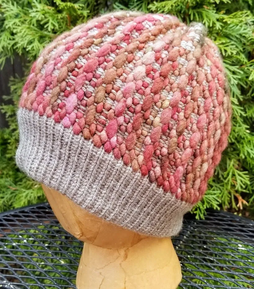 Woven Knit Hat, Moss & Berry Beanie