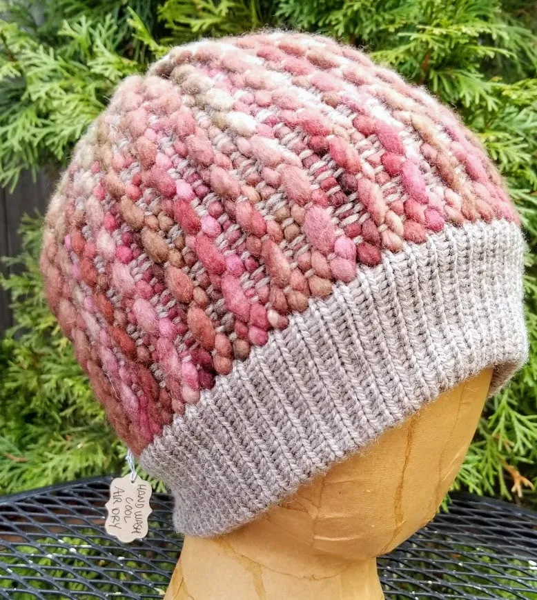 Woven Knit Hat, Moss & Berry Beanie