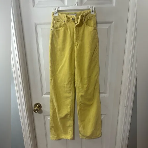 Zara Yellow Women's Corduroy wide leg pants